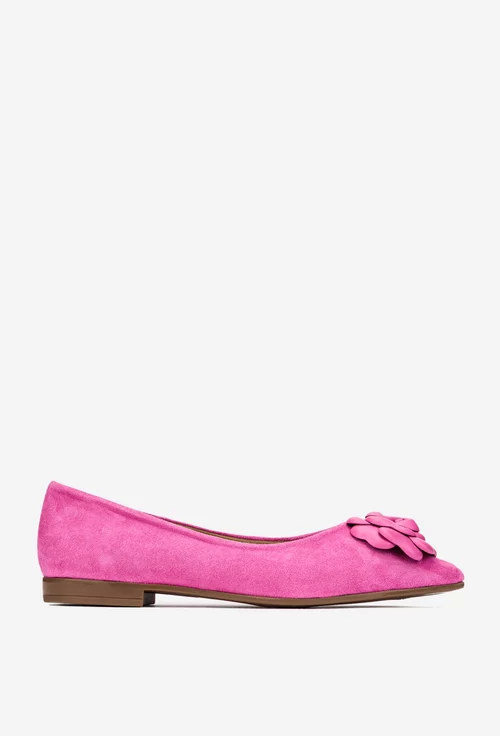 Balerini dama NUR din piele intoarsa roz cu floare