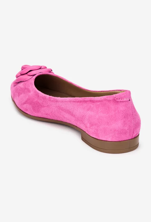 Balerini dama NUR din piele intoarsa roz cu floare