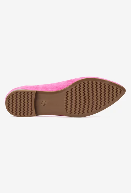 Balerini dama NUR din piele intoarsa roz cu floare
