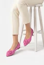Balerini dama NUR din piele intoarsa roz cu floare