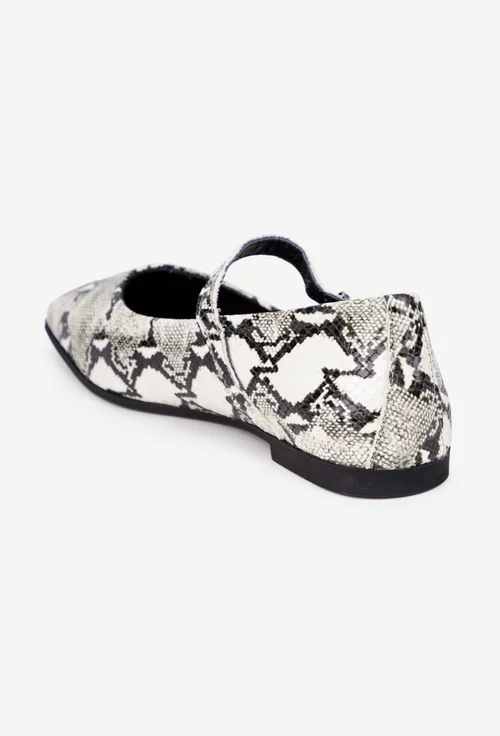 Balerini dama NUR din piele lacuita bej deschis cu imprimeu si varful patrat