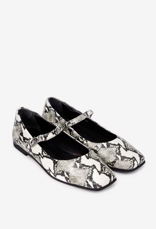 Balerini dama NUR din piele lacuita bej deschis cu imprimeu si varful patrat