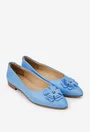 Balerini dama NUR din piele naturala bleu cu floare