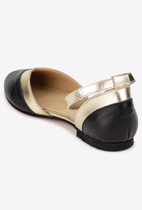 Balerini dama NUR din piele naturala neagra cu detalii colorate