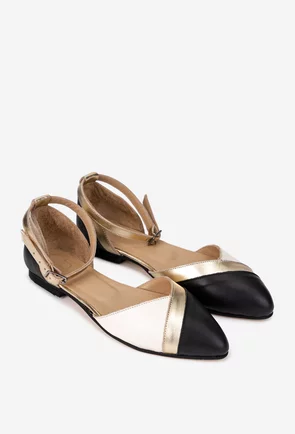 Balerini dama NUR din piele naturala neagra cu detalii colorate