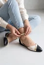 Balerini dama NUR din piele naturala neagra cu detalii colorate