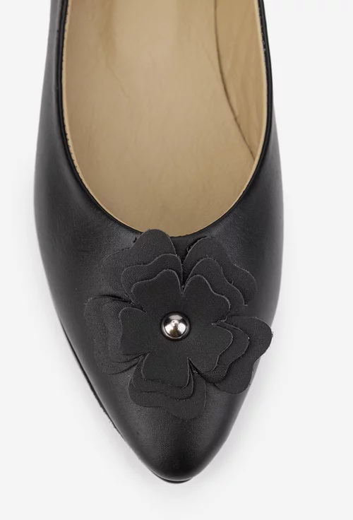 Balerini dama NUR din piele naturala neagra cu floare