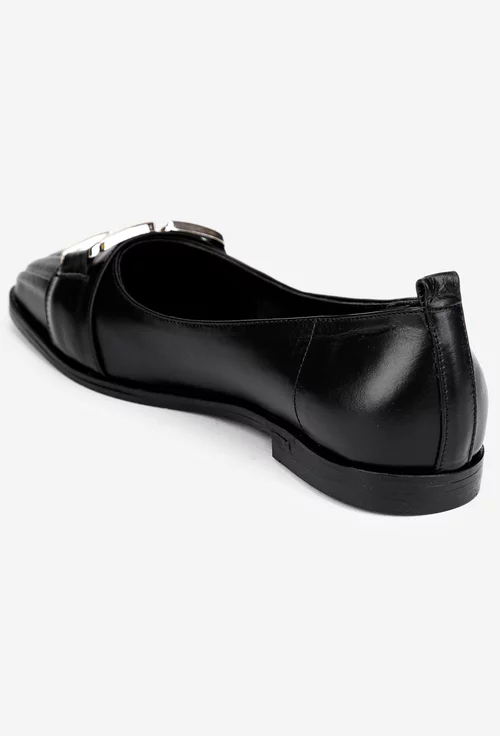 Balerini dama NUR din piele naturala neagra cu ornament