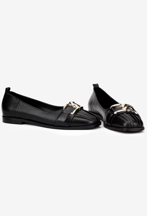 Balerini dama NUR din piele naturala neagra cu ornament