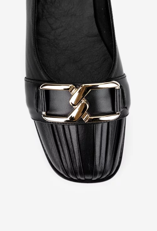 Balerini dama NUR din piele naturala neagra cu ornament