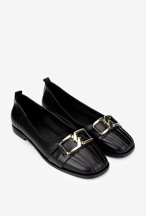 Balerini dama NUR din piele naturala neagra cu ornament