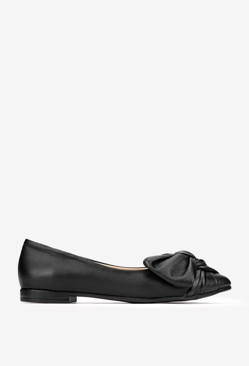 Balerini dama NUR din piele neagra cu ornament funda