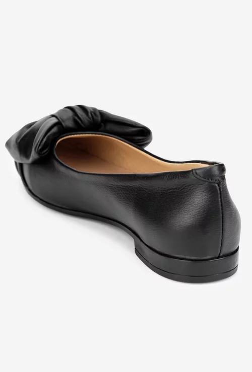 Balerini dama NUR din piele neagra cu ornament funda