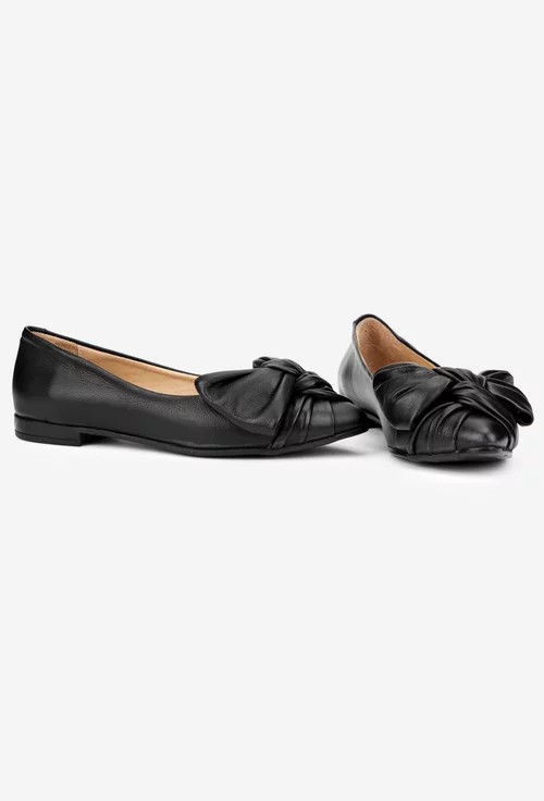 Balerini dama NUR din piele neagra cu ornament funda