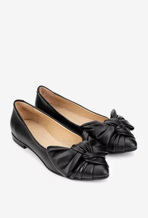 Balerini dama NUR din piele neagra cu ornament funda