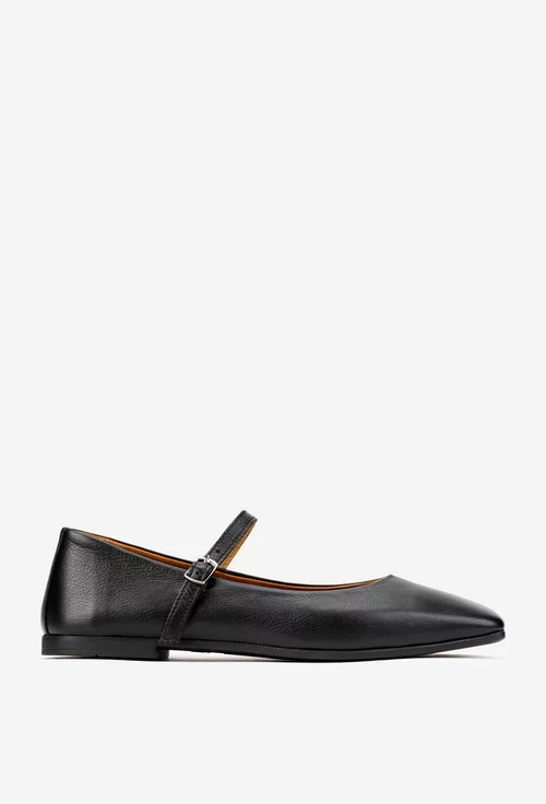 Balerini dama NUR din piele neagra cu varful patrat