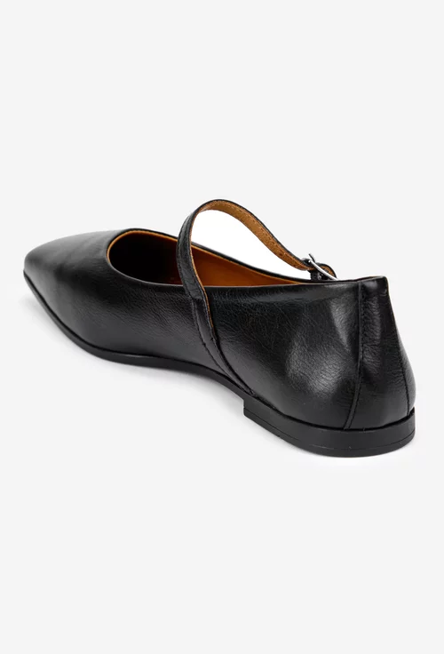 Balerini dama NUR din piele neagra cu varful patrat