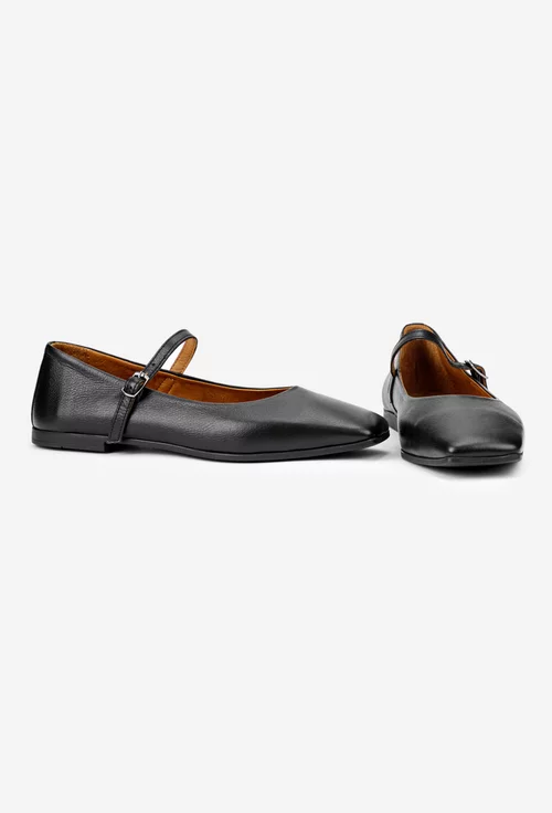 Balerini dama NUR din piele neagra cu varful patrat