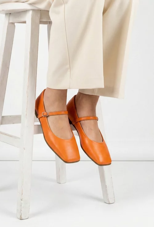 Balerini dama NUR din piele portocalie cu varful patrat