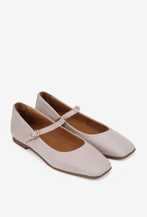 Balerini dama NUR din piele taupe cu varful patrat