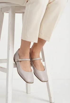 Balerini dama NUR din piele taupe cu varful patrat