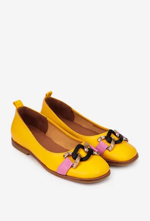 Balerini dama NUR galbeni din piele naturala cu ornament