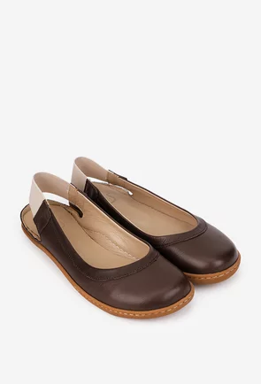 Balerini dama NUR maro inchis din piele naturala cu decupaj