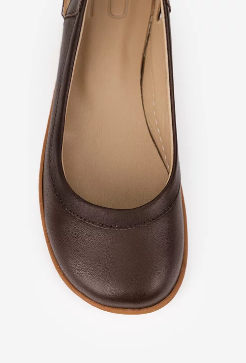 Balerini dama NUR maro inchis din piele naturala cu decupaj