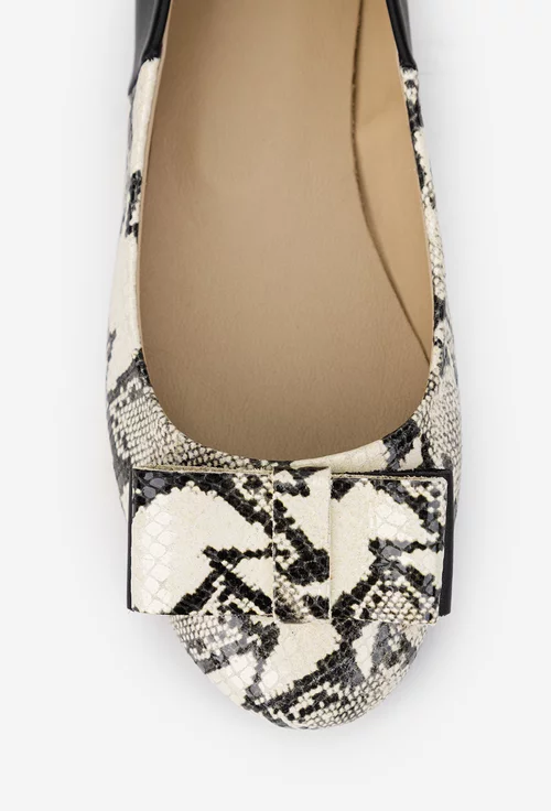 Balerini dama NUR negri din piele cu imprimeu si funda