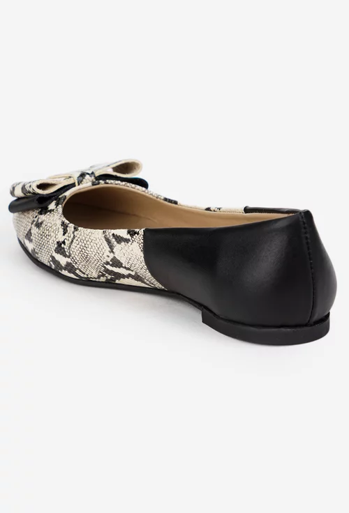 Balerini dama NUR negri din piele cu imprimeu si funda