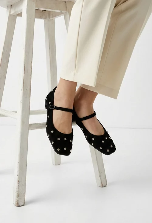 Balerini dama NUR negri din piele intoarsa cu strasuri