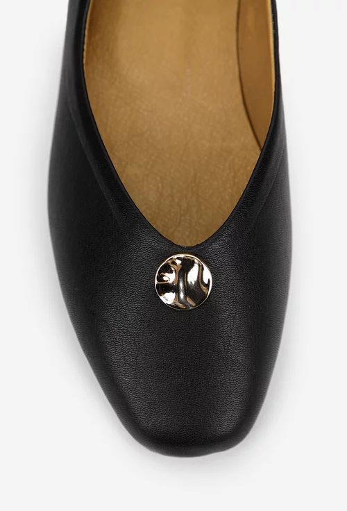 Balerini dama NUR negri din piele naturala cu ornament