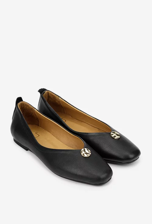 Balerini dama NUR negri din piele naturala cu ornament