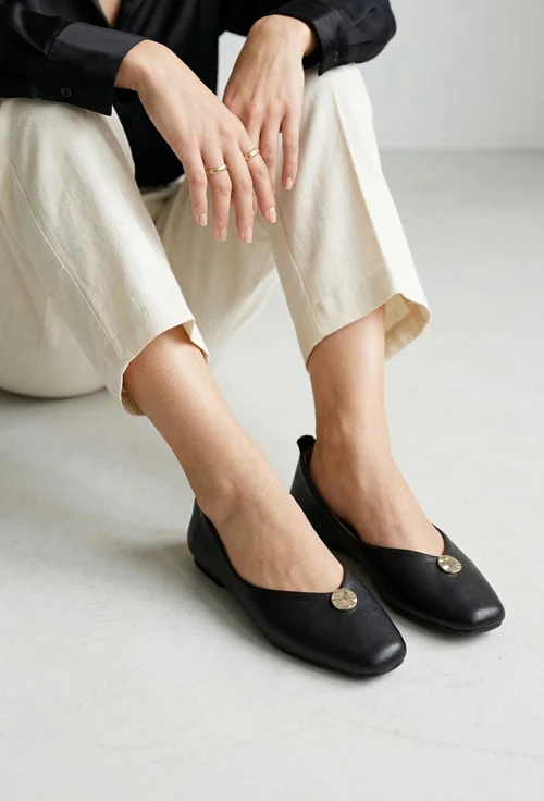 Balerini dama NUR negri din piele naturala cu ornament