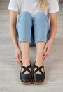 Balerini dama NUR negri din piele naturala cu perforatii