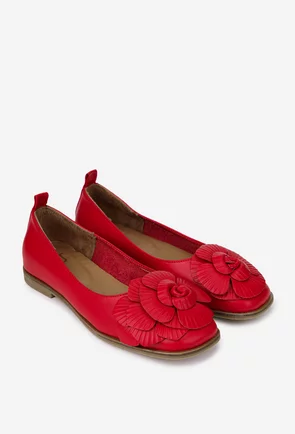 Balerini dama NUR rosii din piele naturala cu funda