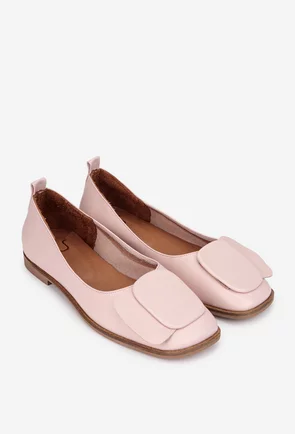 Balerini dama NUR roz pudra din piele cu ornament