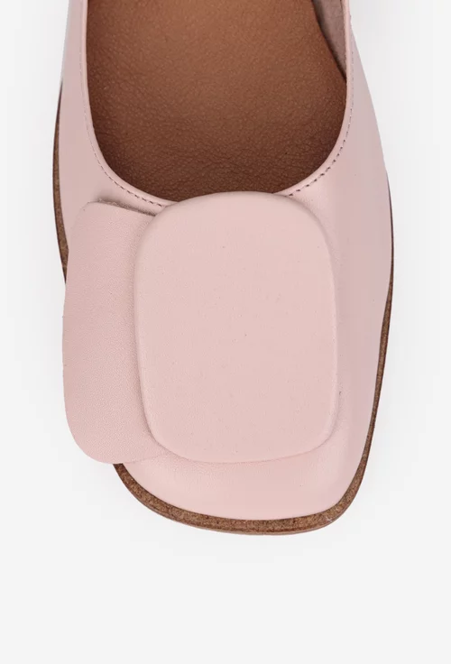 Balerini dama NUR roz pudra din piele cu ornament