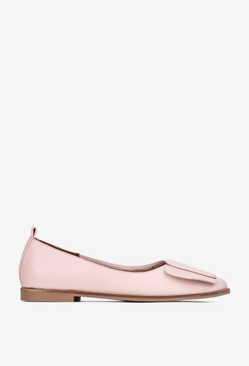 Balerini dama NUR roz pudra din piele cu ornament