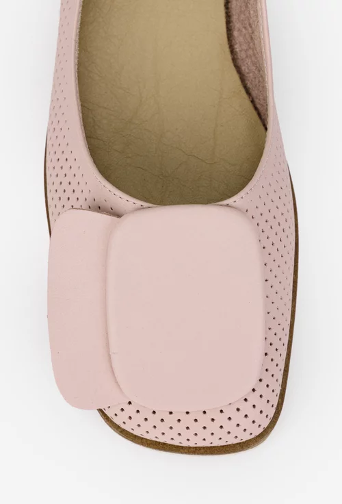 Balerini dama NUR roz pudra din piele cu perforatii si ornament