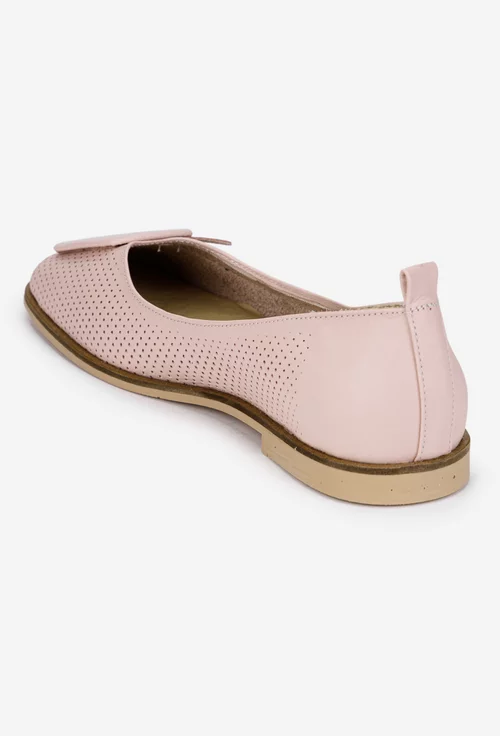 Balerini dama NUR roz pudra din piele cu perforatii si ornament