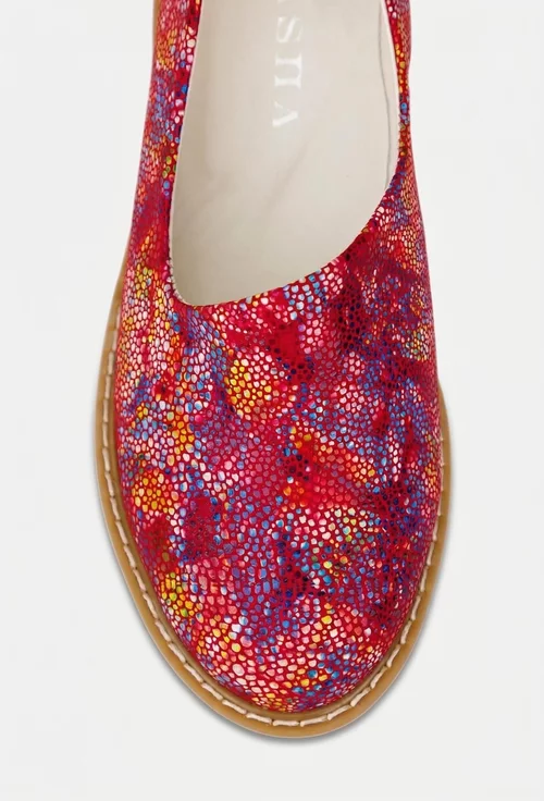 Balerini dama rosii cu detalii multicolore din piele