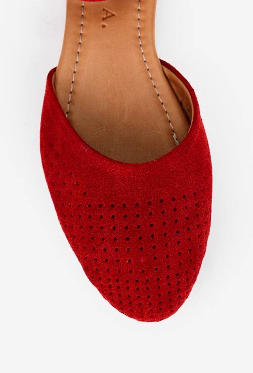 Balerini dama rosii din piele intoarsa