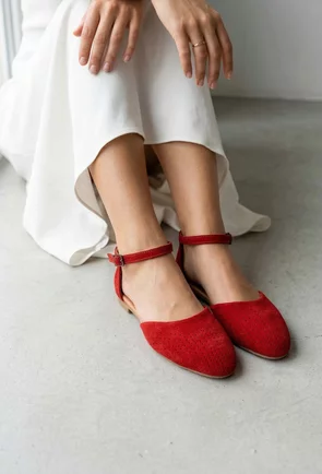 Balerini dama rosii din piele intoarsa