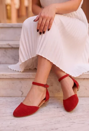 Balerini dama rosii din piele intoarsa