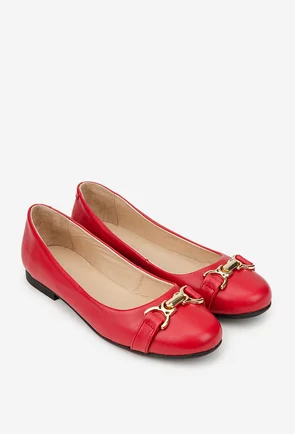 Balerini dama rosii din piele naturala cu ornament 36