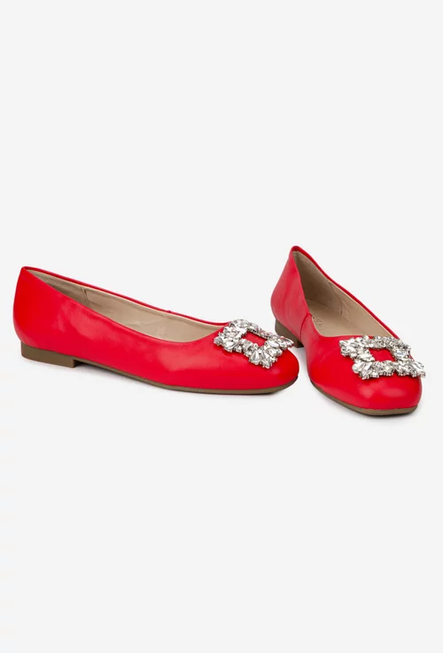 Balerini dama rosii din piele naturala cu ornament picture - 6