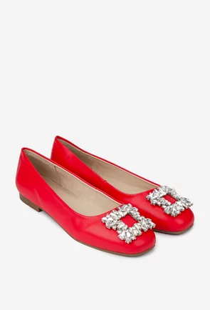 Balerini dama rosii din piele naturala cu ornament