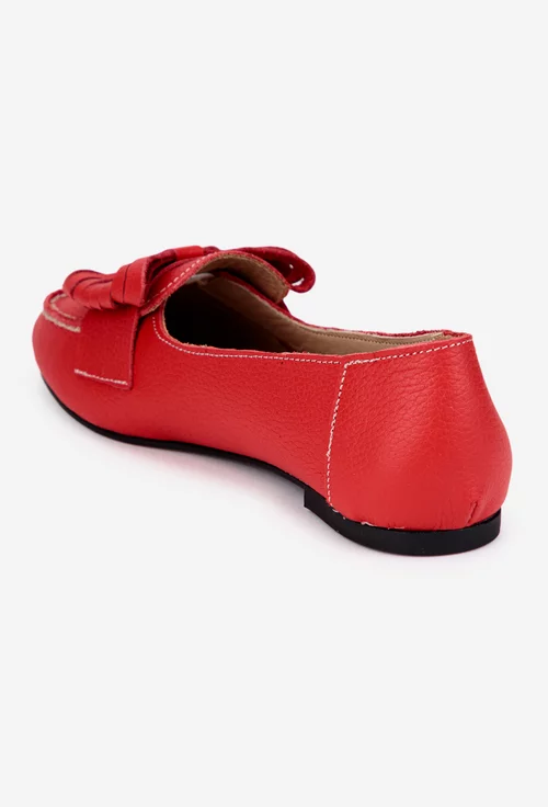 Balerini dama rosii din piele texturata cu accesoriu funda