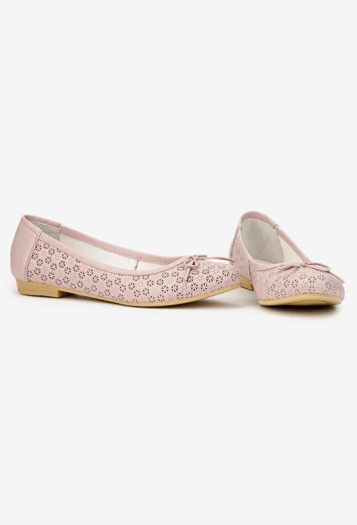 Balerini dama roz din piele cu model si funda